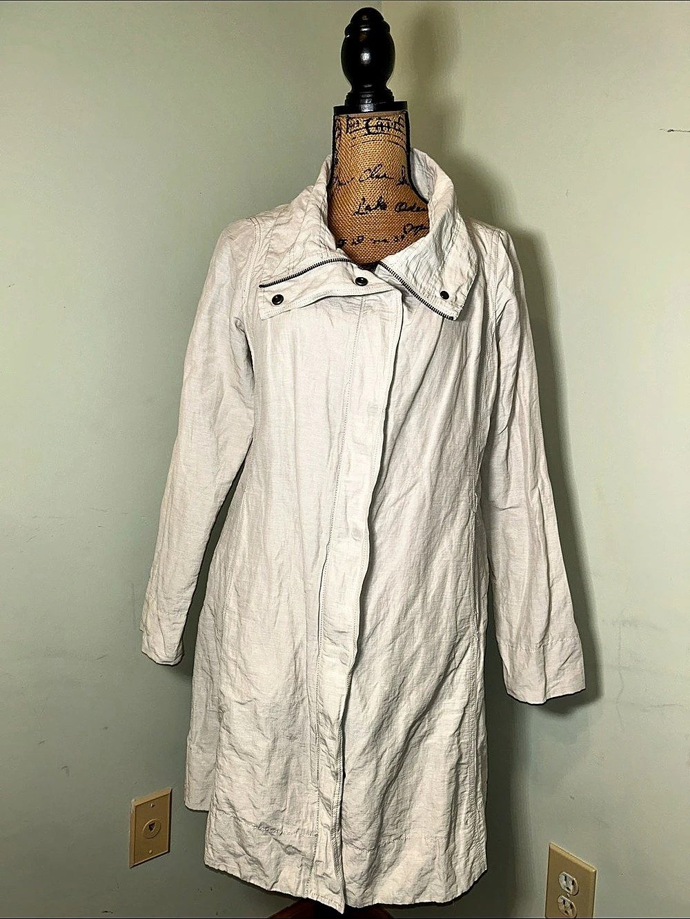 Eileen Fisher Rumpled Bone Lightweight Quiet Luxury Trench Jacket Organic XS